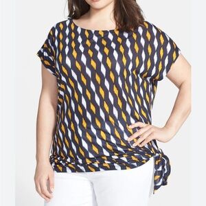 Michael Kors Geometric Pattern Blouse with Side Tie Knot Size 1X